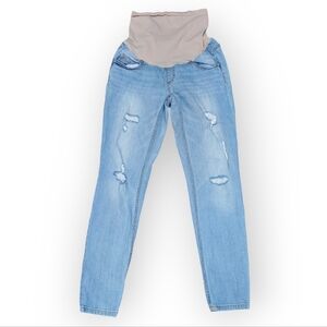 MATERNITY Indigo Blue Stretch Distressed JEANS FULL PANEL S